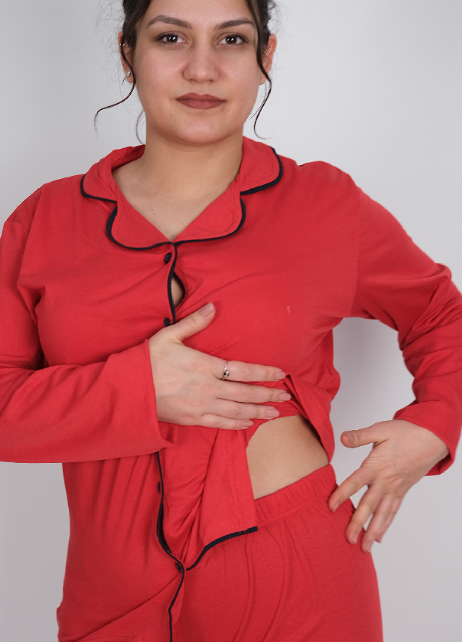 Kırmızı Uzun Kol Pijama Takımı