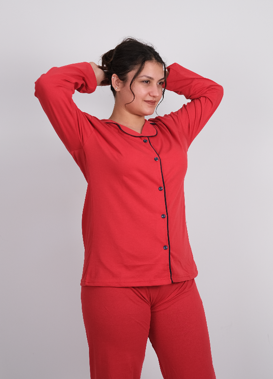 Kırmızı Uzun Kol Pijama Takımı