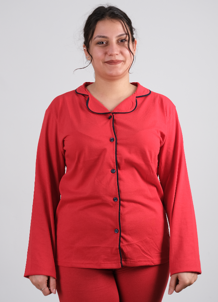Kırmızı Uzun Kol Pijama Takımı