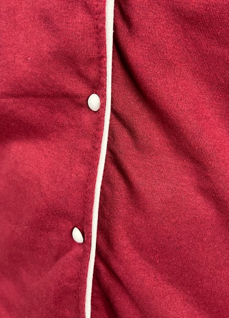 Bordo Düğmeli Kısa Kol Beyaz Çizgili Pijama Takımı
