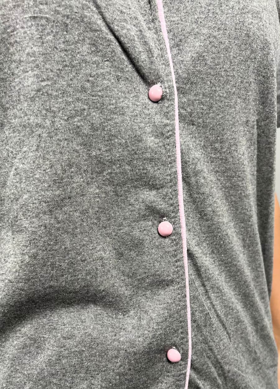 Antrasit Düğmeli Kısa Kol Pembe Çizgili Pijama Takımı