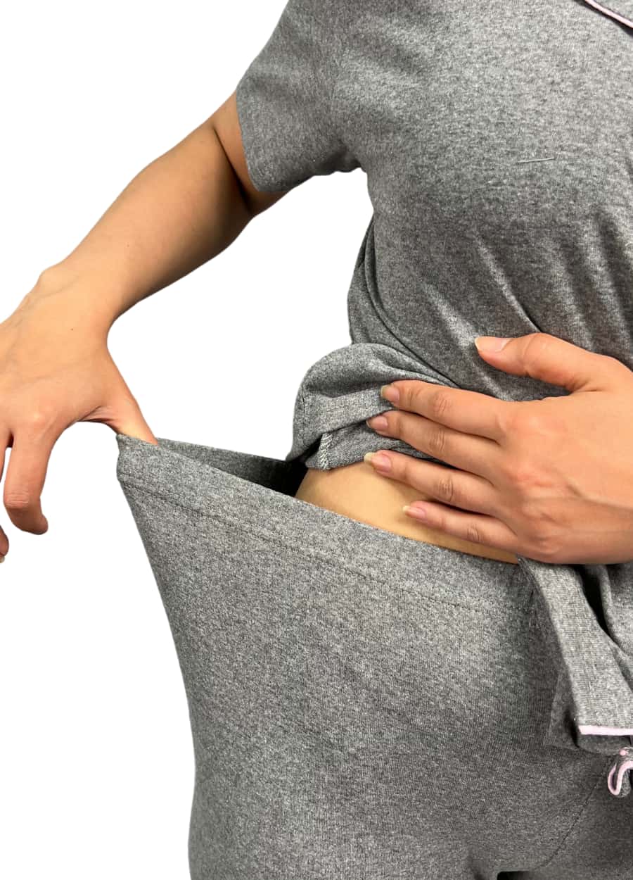 Antrasit Düğmeli Kısa Kol Pembe Çizgili Pijama Takımı